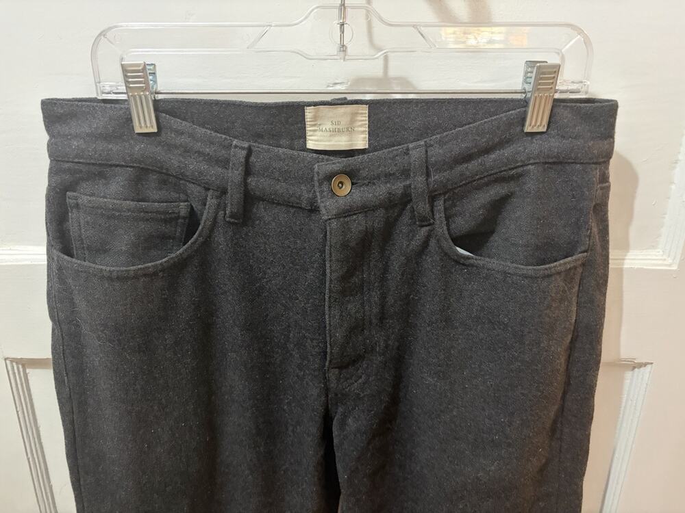 E4 SID MASHBURN Grey Flannel Wool Blend Dress trousers Size 33 X 32 (28) Measure